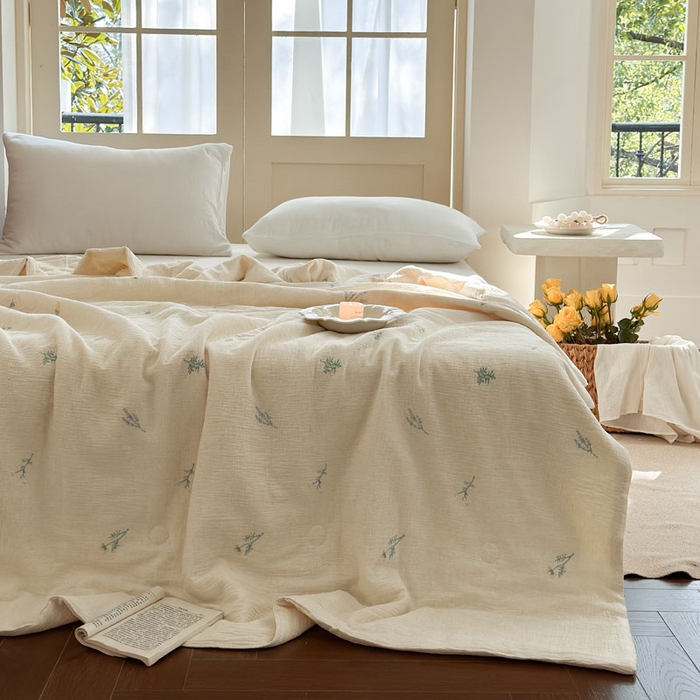 木楌家居 2026新款棉麻皱皱纱刺绣款夏被-棉野序章系列 浅草风吟
