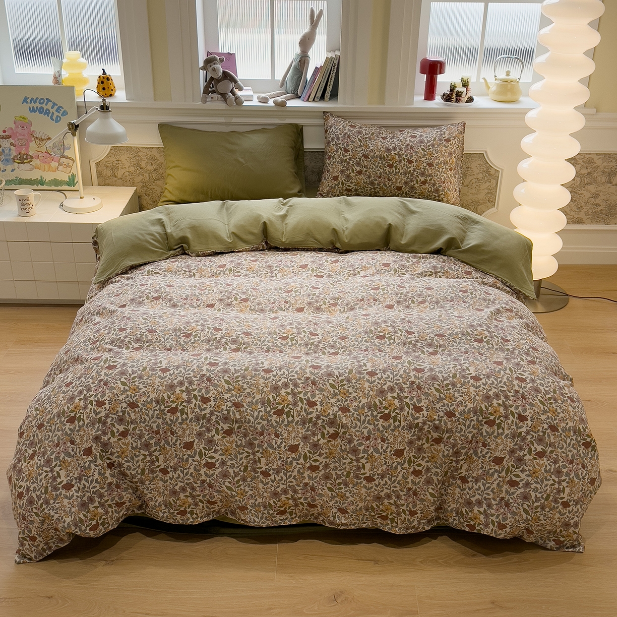 91家纺网 家纺一手货源 找家纺 （总）呗旺鹿 2026新款春暖花开之全棉纯棉双层纱花草法式四件套