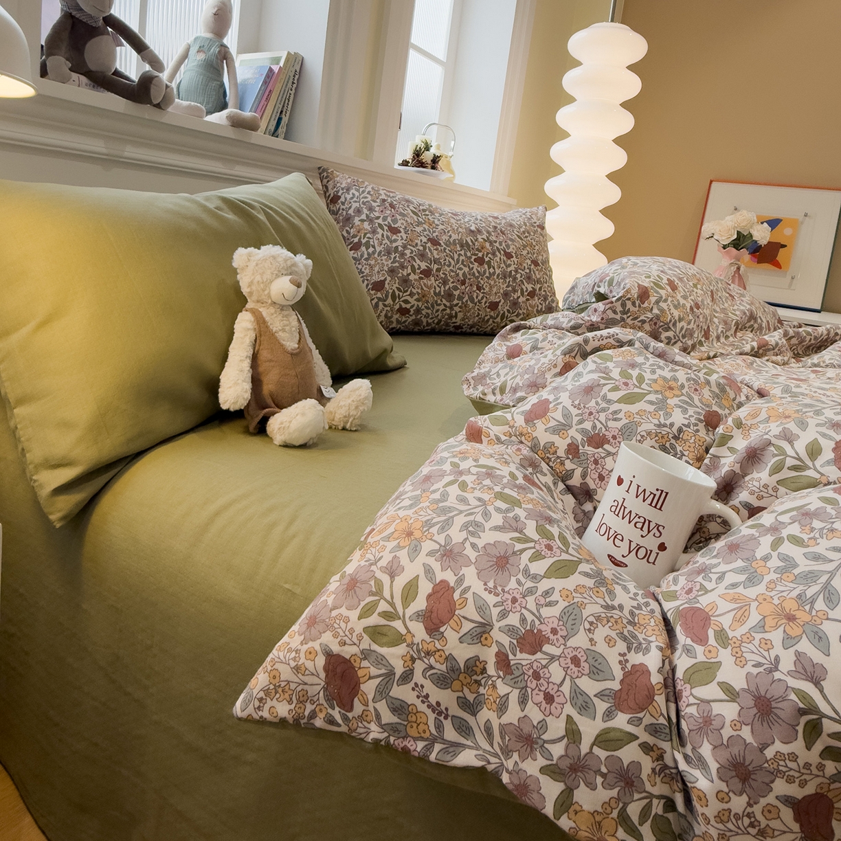 91家纺网 家纺一手货源 找家纺 （总）呗旺鹿 2026新款春暖花开之全棉纯棉双层纱花草法式四件套