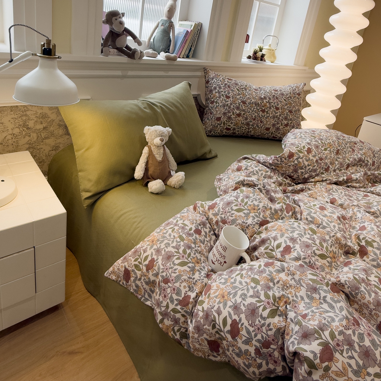 91家纺网 家纺一手货源 找家纺 （总）呗旺鹿 2026新款春暖花开之全棉纯棉双层纱花草法式四件套