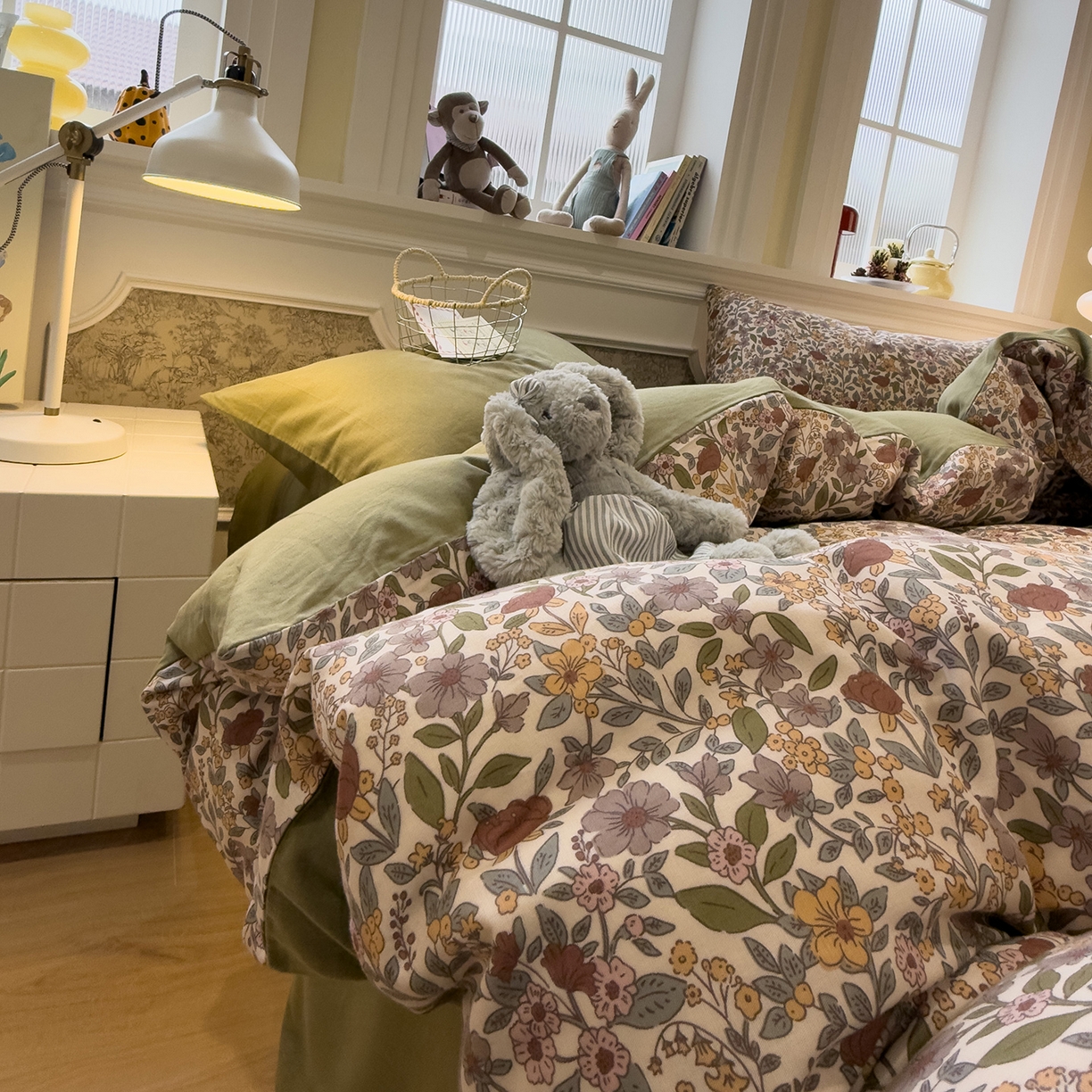 91家纺网 家纺一手货源 找家纺 （总）呗旺鹿 2026新款春暖花开之全棉纯棉双层纱花草法式四件套