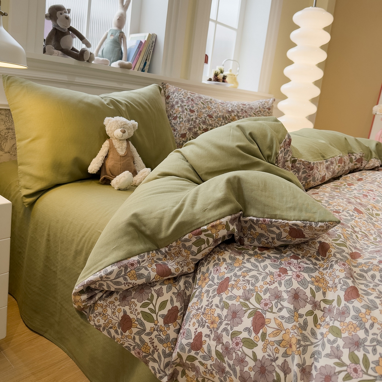 91家纺网 家纺一手货源 找家纺 （总）呗旺鹿 2026新款春暖花开之全棉纯棉双层纱花草法式四件套