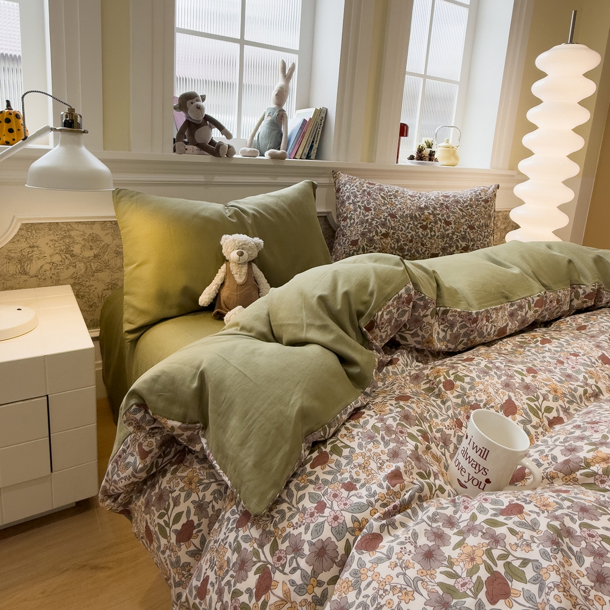 91家纺网 家纺一手货源 找家纺 （总）呗旺鹿 2026新款春暖花开之全棉纯棉双层纱花草法式四件套