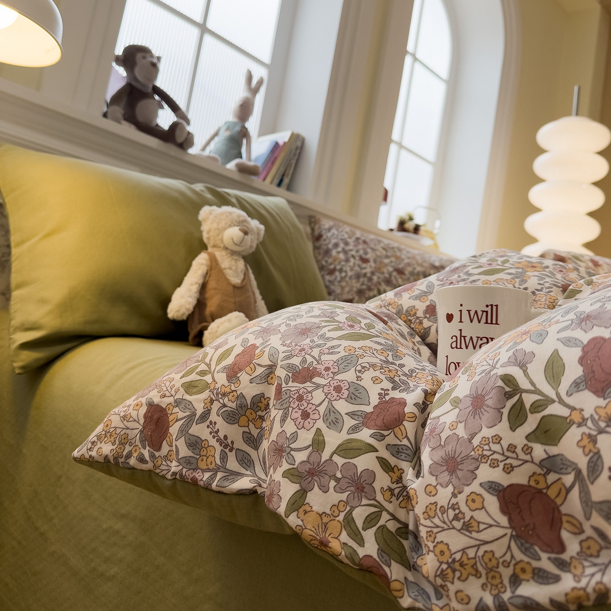 91家纺网 家纺一手货源 找家纺 呗旺鹿 2026新款春暖花开之全棉纯棉双层纱花草法式四件套 花澜红