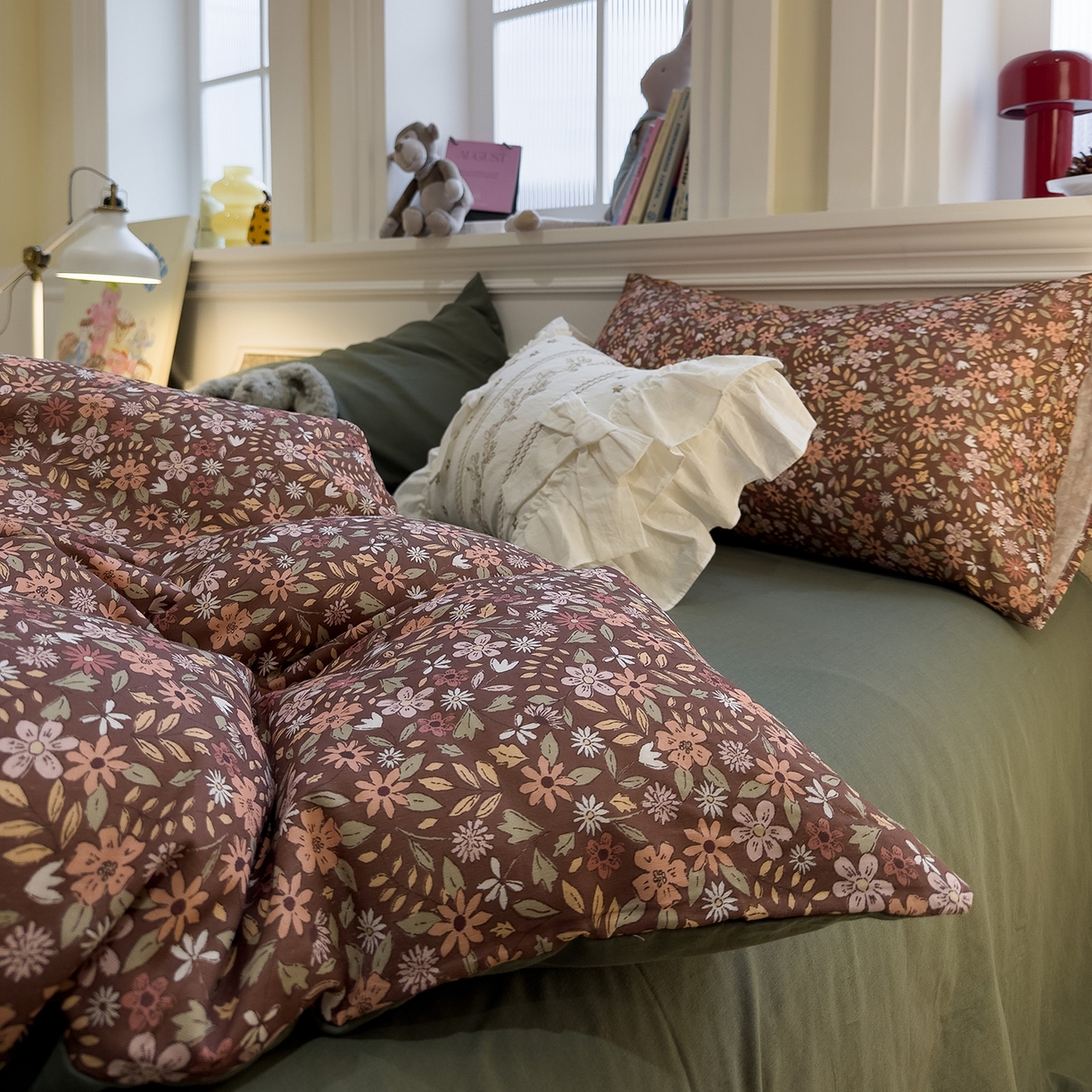 呗旺鹿 2026新款春暖花开之全棉纯棉双层纱花草法式四件套 花野绮境棕