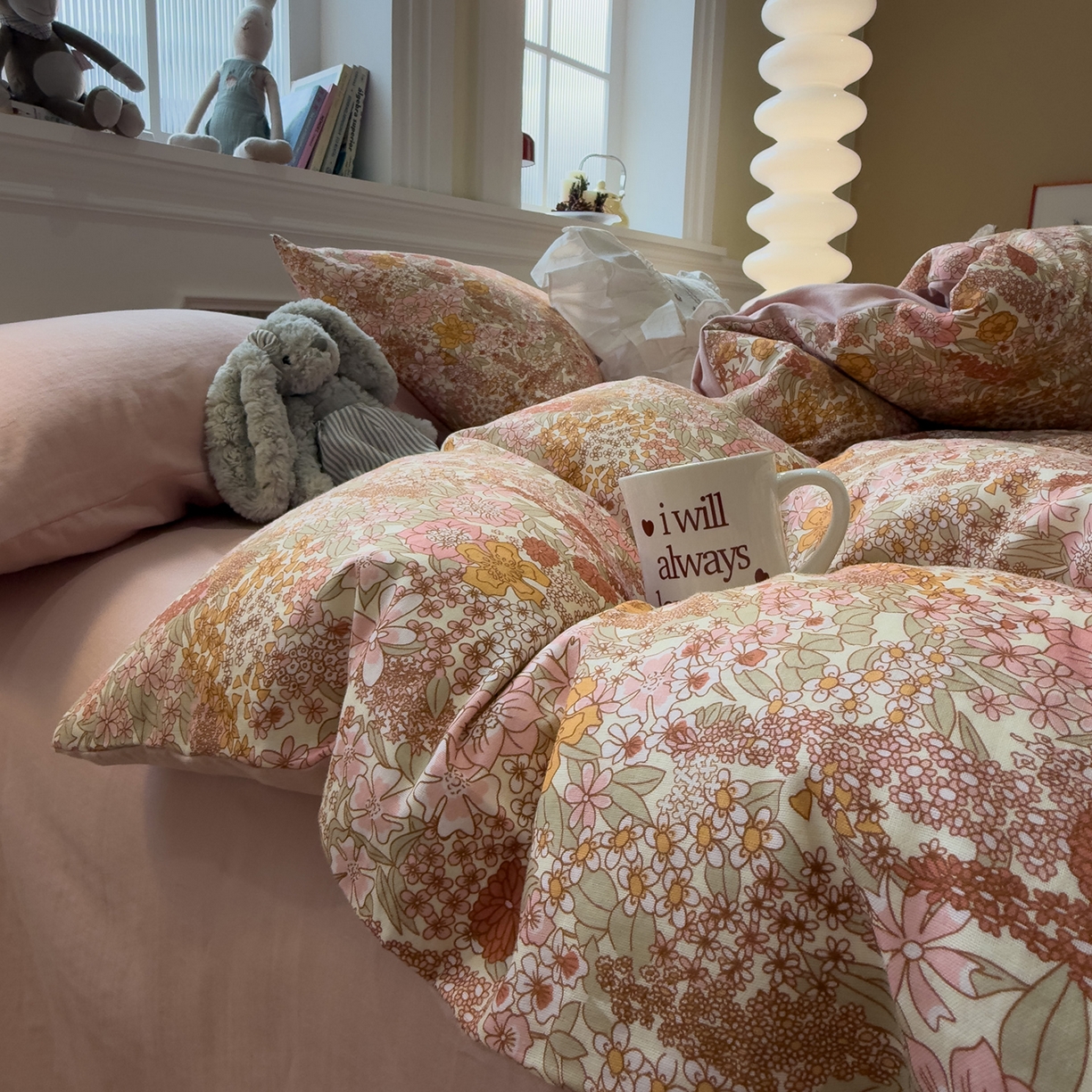 91家纺网 家纺一手货源 找家纺 呗旺鹿 2026新款春暖花开之全棉纯棉双层纱花草法式四件套 繁花谧园米