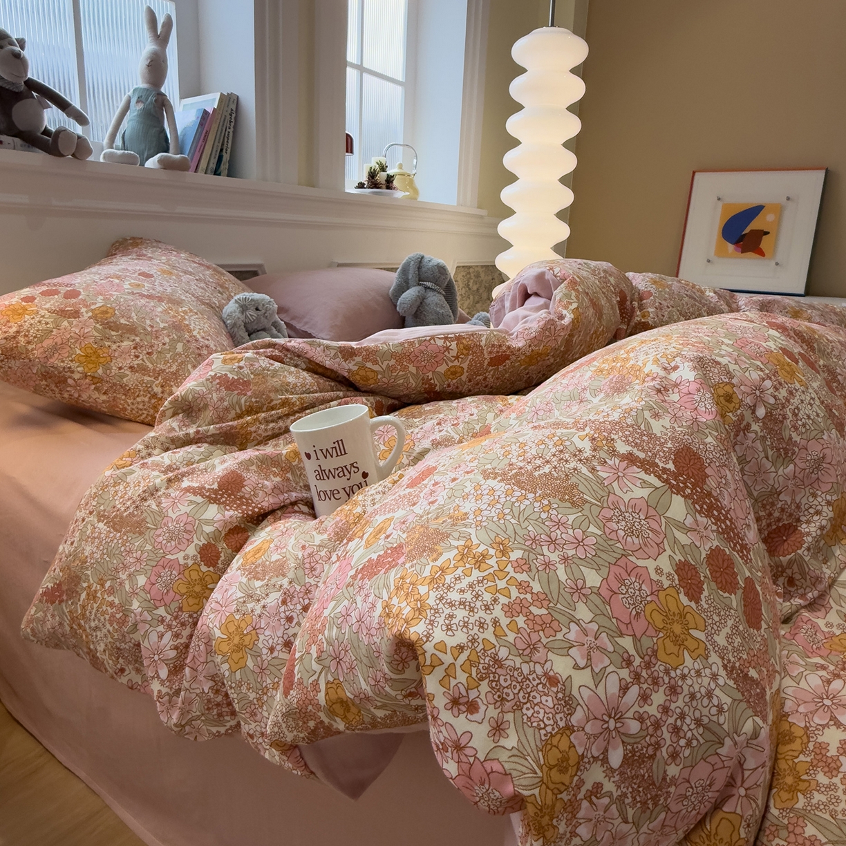 91家纺网 家纺一手货源 找家纺 呗旺鹿 2026新款春暖花开之全棉纯棉双层纱花草法式四件套 繁花谧园米