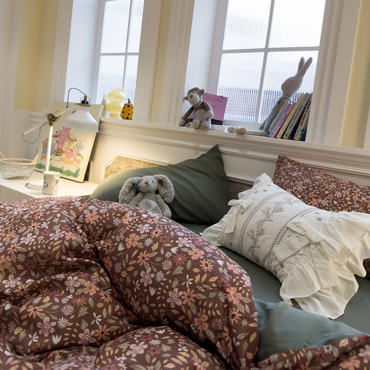 91家纺网 家纺一手货源 找家纺 呗旺鹿 2026新款春暖花开之全棉纯棉双层纱花草法式四件套 花野绮境棕