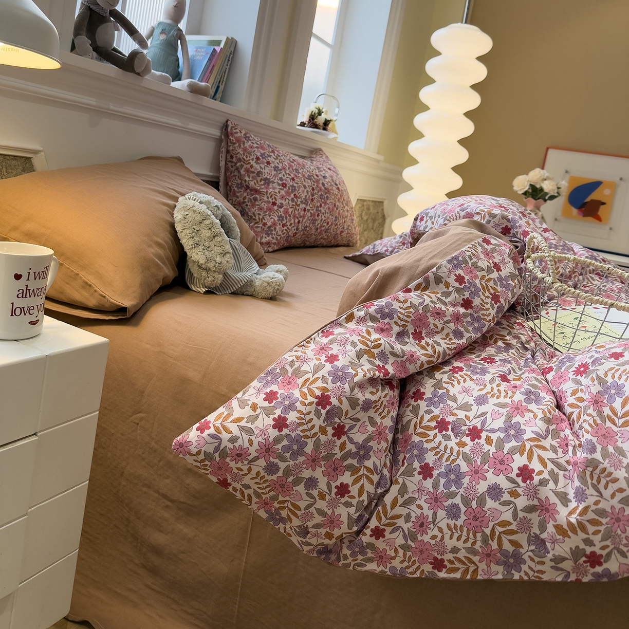 91家纺网 家纺一手货源 找家纺 呗旺鹿 2026新款春暖花开之全棉纯棉双层纱花草法式四件套 花野绮境米