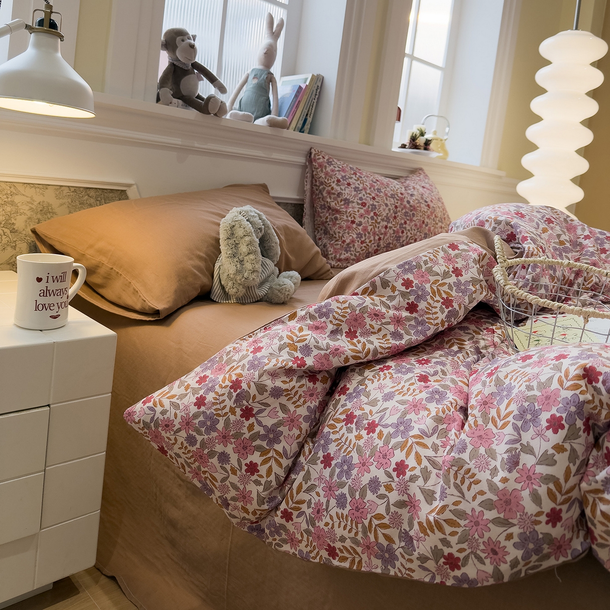 91家纺网 家纺一手货源 找家纺 呗旺鹿 2026新款春暖花开之全棉纯棉双层纱花草法式四件套 花野绮境米