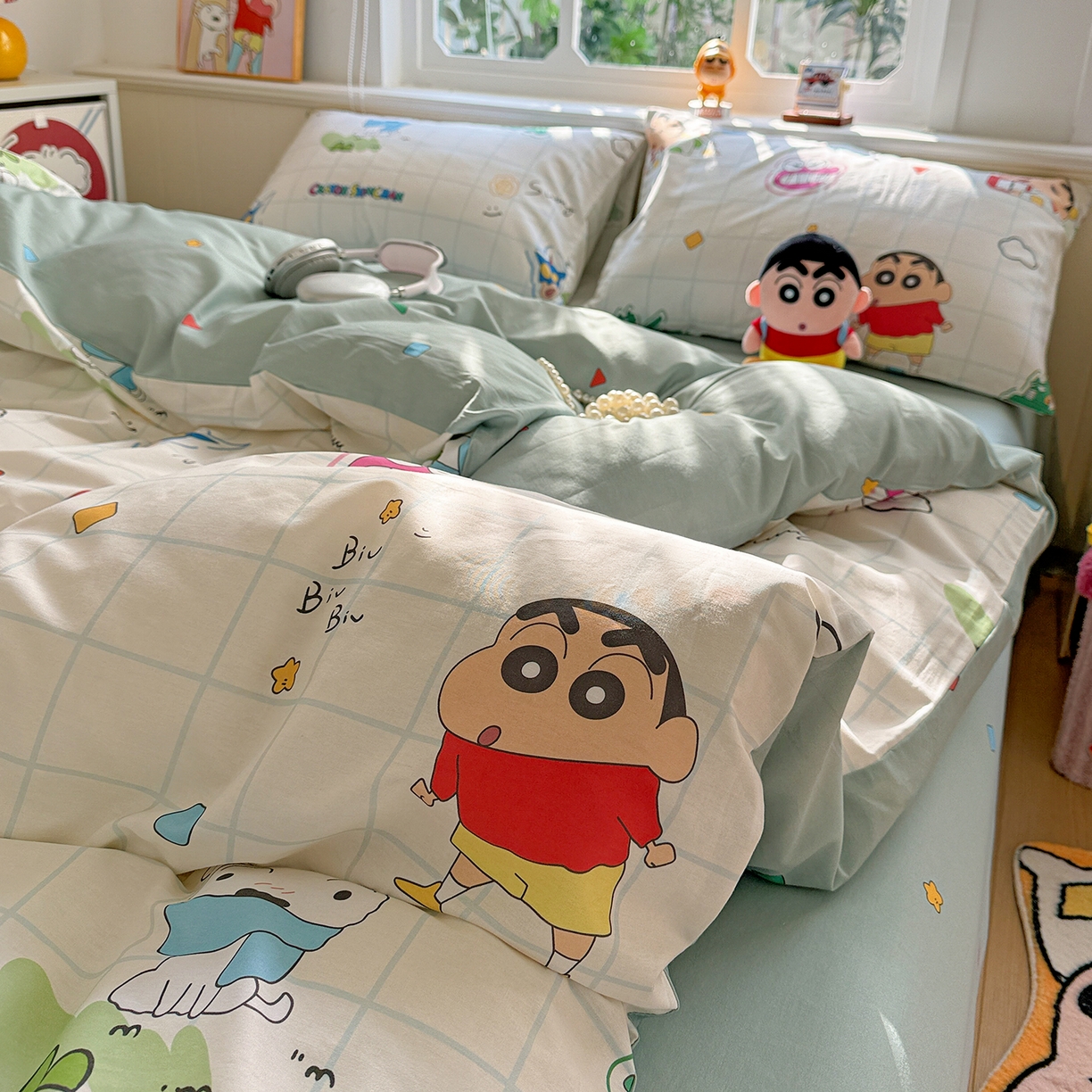 91家纺网 家纺一手货源 找家纺 耀悦家纺 2026新款卡通蜡笔小新正版授权全棉纯棉四件套 休闲小新