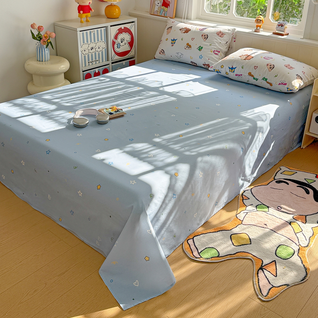 91家纺网 家纺一手货源 找家纺 耀悦家纺 2026新款卡通蜡笔小新正版授权全棉纯棉四件套 幸运小新