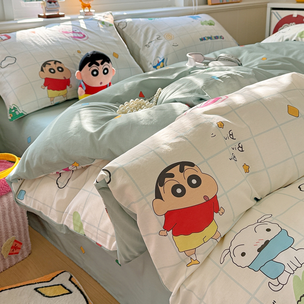 耀悦家纺 2026新款卡通蜡笔小新正版授权全棉纯棉四件套 休闲小新