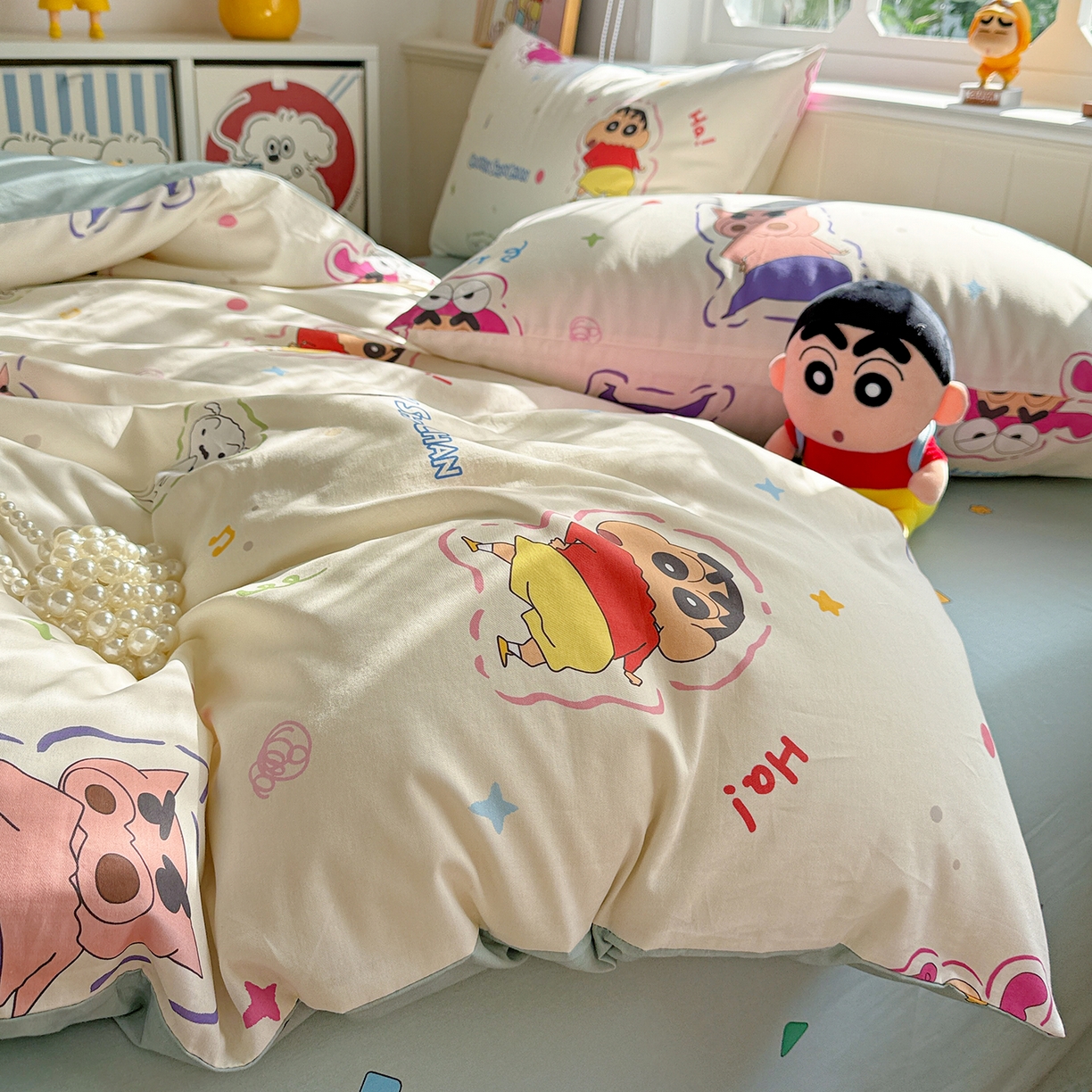 91家纺网 家纺一手货源 找家纺 耀悦家纺 2026新款卡通蜡笔小新正版授权全棉纯棉四件套 可爱小新