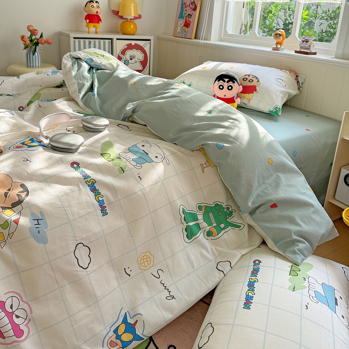 91家纺网 家纺一手货源 找家纺 耀悦家纺 2026新款卡通蜡笔小新正版授权全棉纯棉四件套 休闲小新