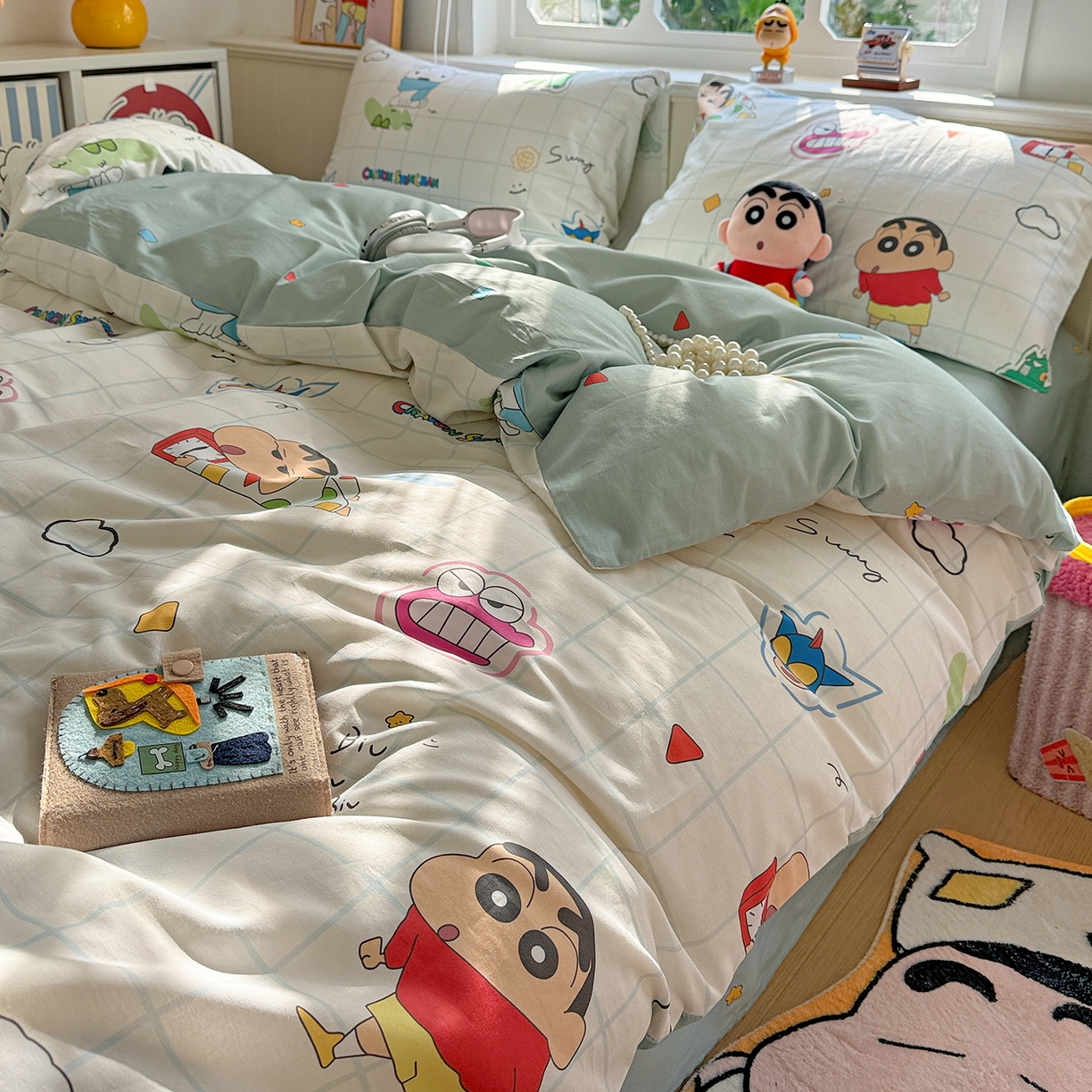 91家纺网 家纺一手货源 找家纺 耀悦家纺 2026新款卡通蜡笔小新正版授权全棉纯棉四件套 休闲小新