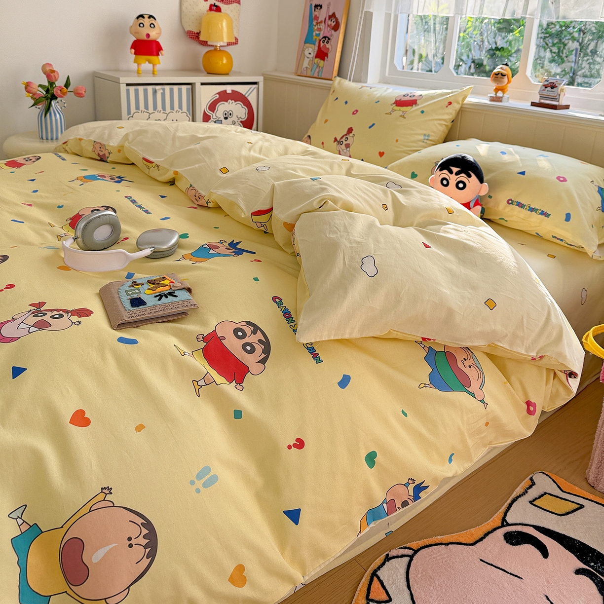 91家纺网 家纺一手货源 找家纺 耀悦家纺 2026新款卡通蜡笔小新正版授权全棉纯棉四件套 萌萌小新