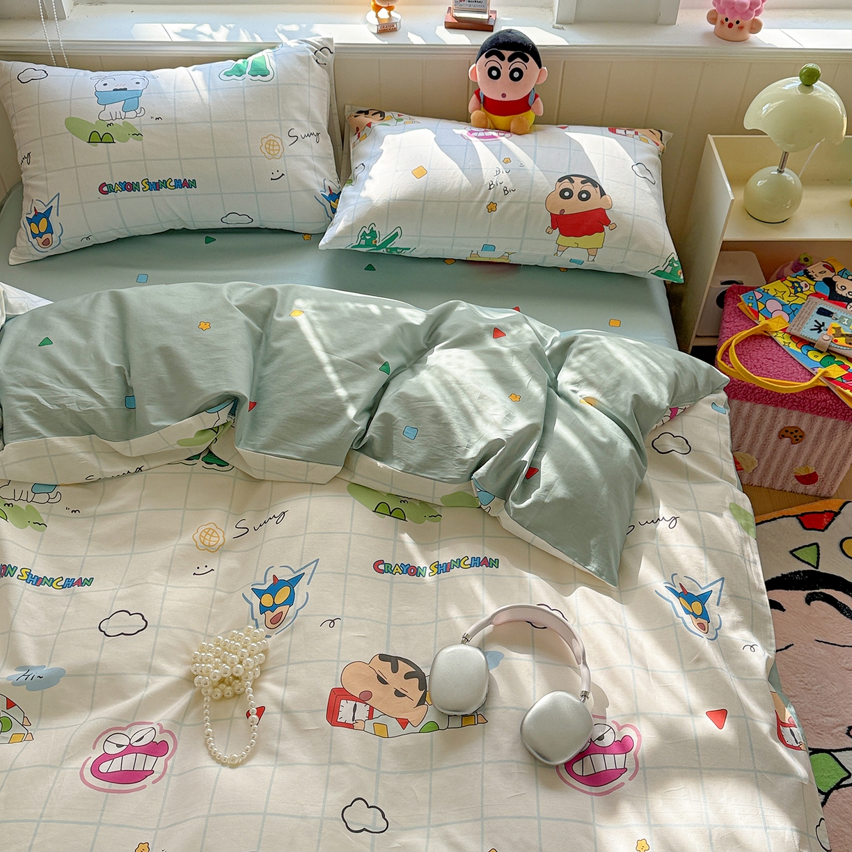 91家纺网 家纺一手货源 找家纺 耀悦家纺 2026新款卡通蜡笔小新正版授权全棉纯棉四件套 休闲小新