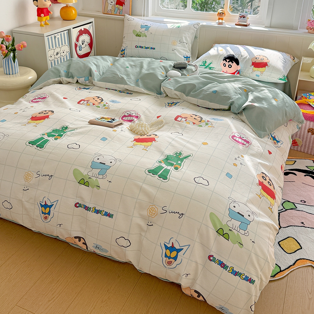 91家纺网 家纺一手货源 找家纺 耀悦家纺 2026新款卡通蜡笔小新正版授权全棉纯棉四件套 休闲小新