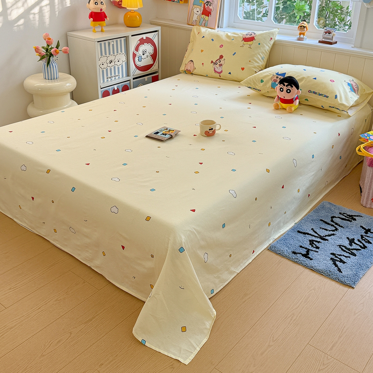 91家纺网 家纺一手货源 找家纺 耀悦家纺 2026新款卡通蜡笔小新正版授权全棉纯棉四件套 萌萌小新