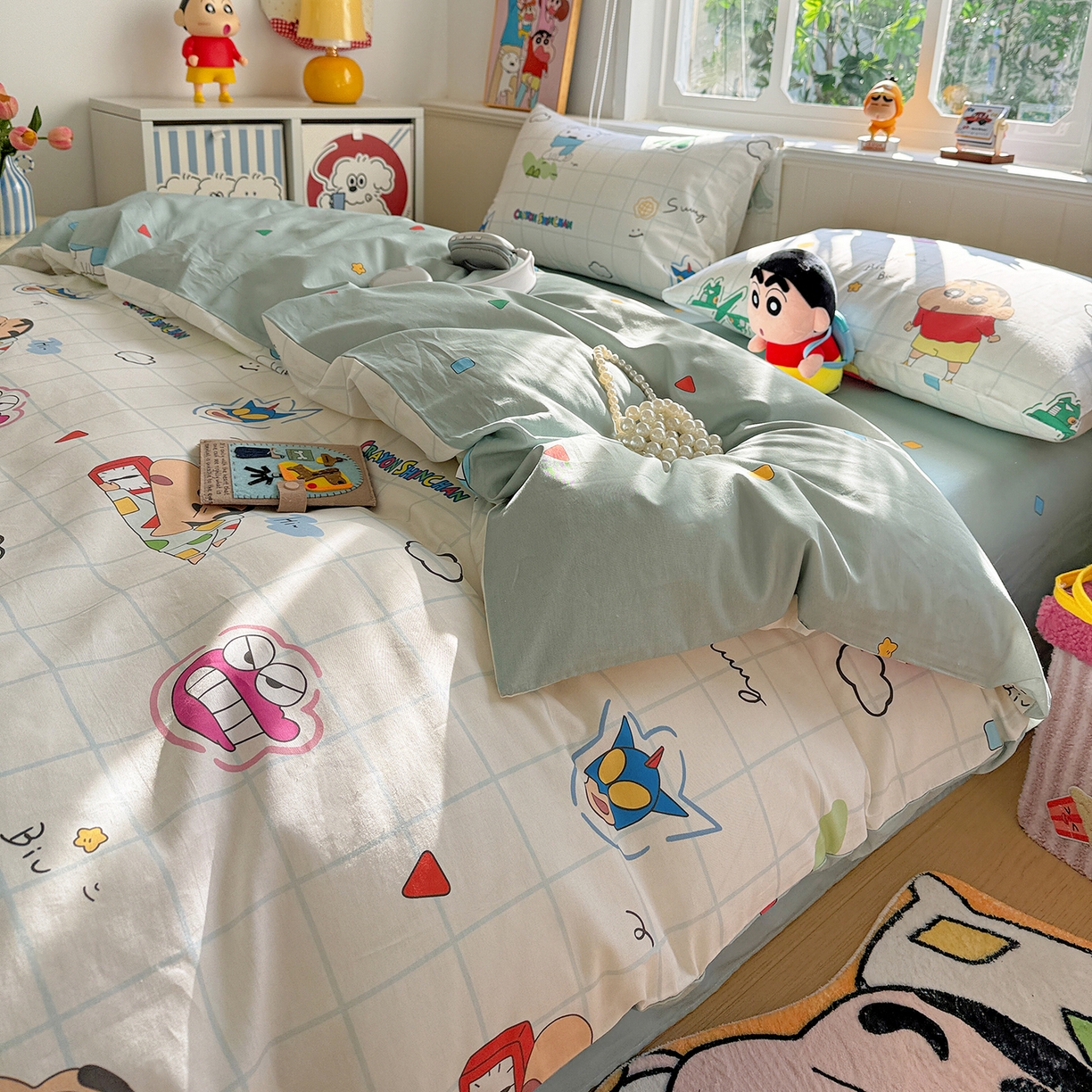 91家纺网 家纺一手货源 找家纺 耀悦家纺 2026新款卡通蜡笔小新正版授权全棉纯棉四件套 休闲小新