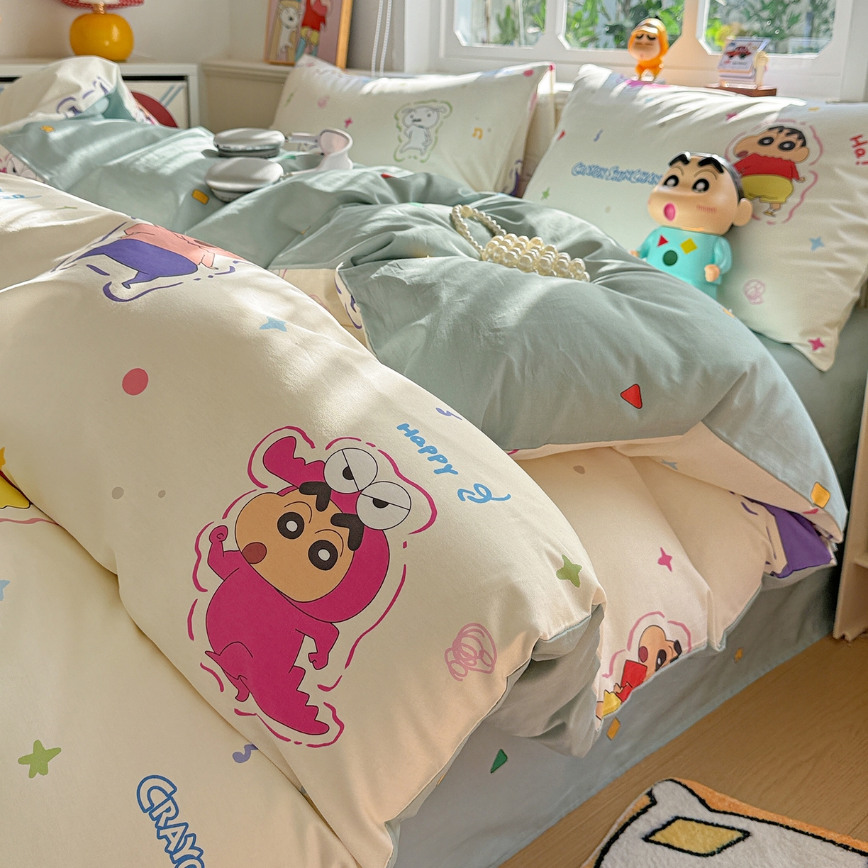 91家纺网 家纺一手货源 找家纺 耀悦家纺 2026新款卡通蜡笔小新正版授权全棉纯棉四件套 可爱小新