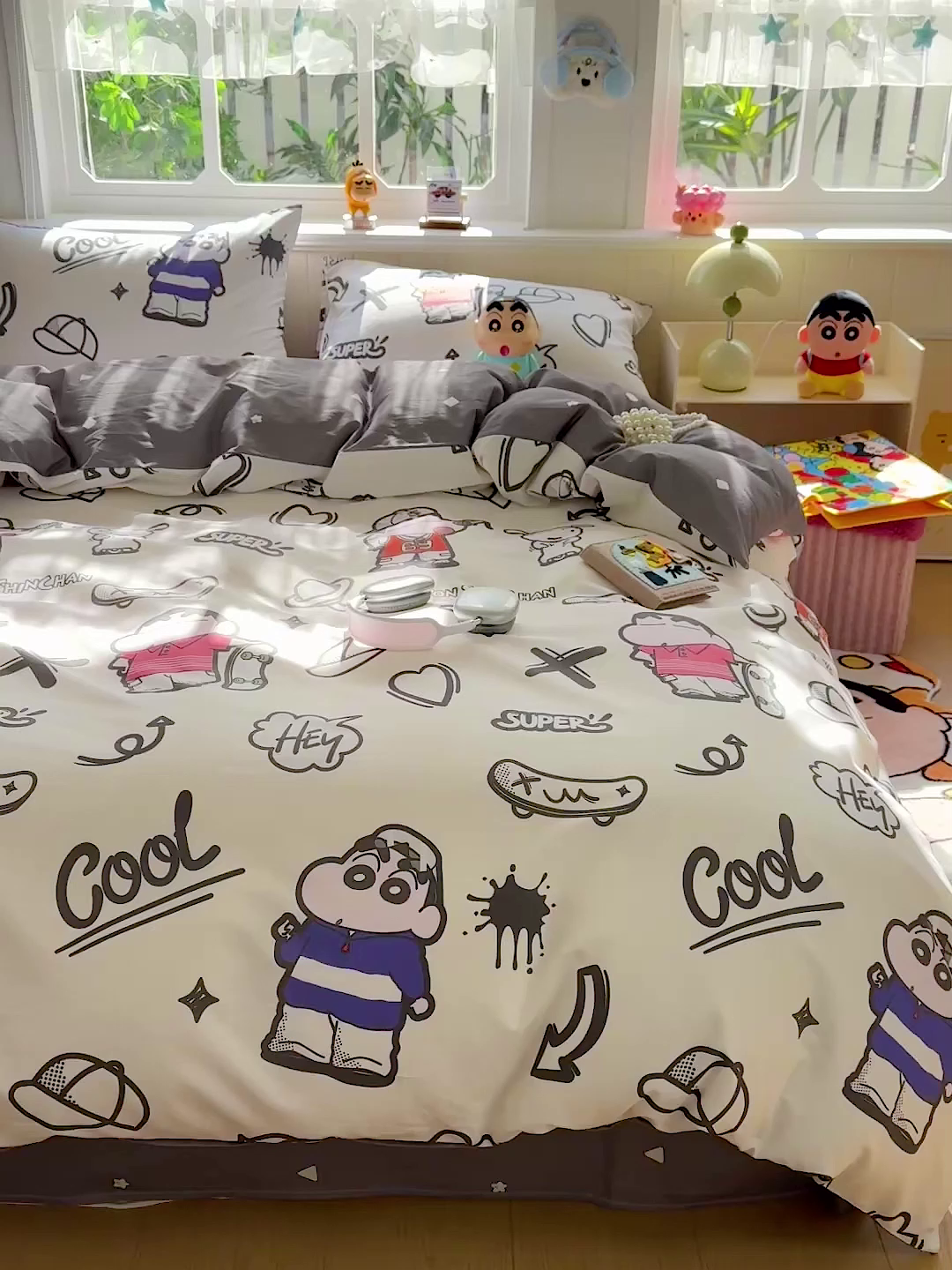 91家纺网 家纺一手货源 找家纺 耀悦家纺 2026新款卡通蜡笔小新正版授权全棉纯棉四件套 摇滚小新