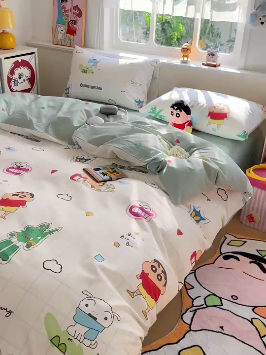 91家纺网 家纺一手货源 找家纺 耀悦家纺 2026新款卡通蜡笔小新正版授权全棉纯棉四件套 休闲小新