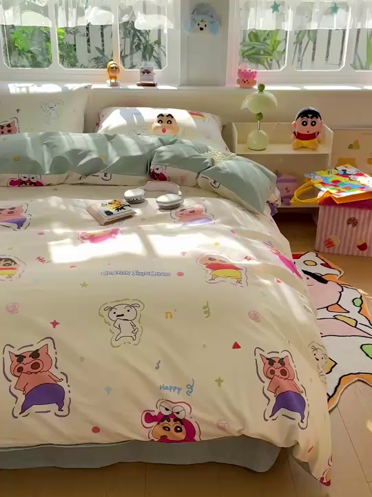 91家纺网 家纺一手货源 找家纺 耀悦家纺 2026新款卡通蜡笔小新正版授权全棉纯棉四件套 可爱小新