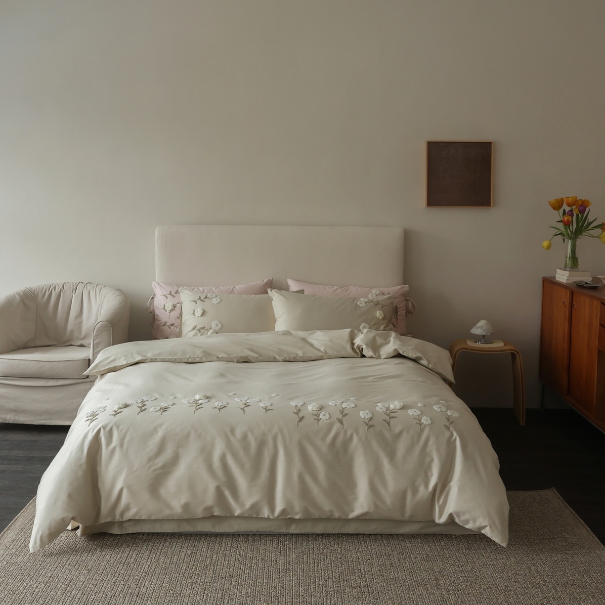 91家纺网 家纺一手货源 找家纺 初拾 2026春夏新款贡缎全棉纯棉马海毛钩花“氛围感”毛巾绣—少女心事 控价： 日常券后不低于368元 会员减20 少女心事-奶油绿