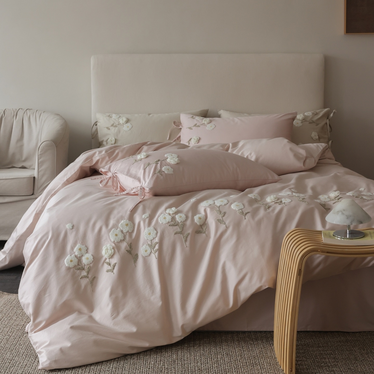 91家纺网 家纺一手货源 找家纺 初拾 2026春夏新款贡缎全棉纯棉马海毛钩花“氛围感”毛巾绣—少女心事 控价： 日常券后不低于368元 会员减20 少女心事-浅樱粉