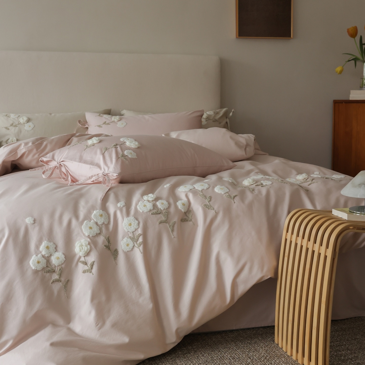 91家纺网 家纺一手货源 找家纺 初拾 2026春夏新款贡缎全棉纯棉马海毛钩花“氛围感”毛巾绣—少女心事 控价： 日常券后不低于368元 会员减20 少女心事-浅樱粉