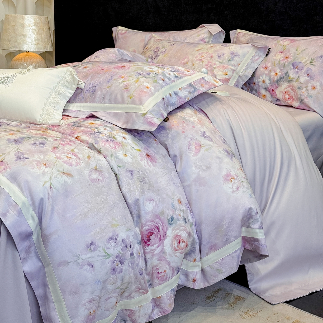 91家纺网 家纺一手货源 找家纺 （总）莱势 2026新款新品100支纯棉全棉50x50s埃及长绒棉数码印花四件套高端礼盒-绽缦系列