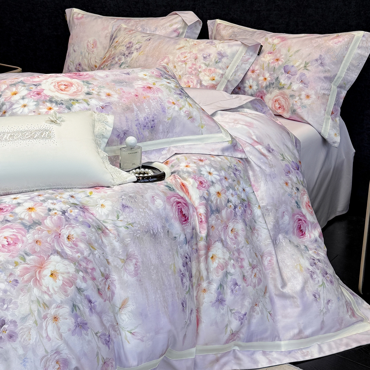 91家纺网 家纺一手货源 找家纺 （总）莱势 2026新款新品100支纯棉全棉50x50s埃及长绒棉数码印花四件套高端礼盒-绽缦系列