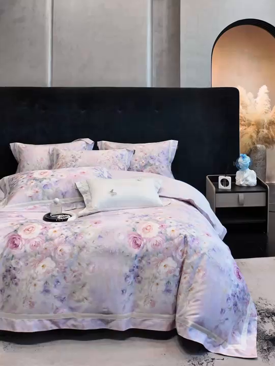 91家纺网 家纺一手货源 找家纺 （总）莱势 2026新款新品100支纯棉全棉50x50s埃及长绒棉数码印花四件套高端礼盒-绽缦系列