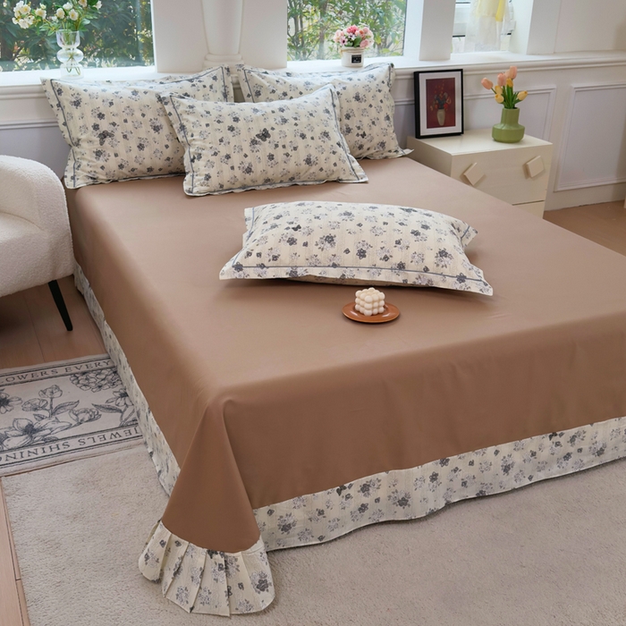 91家纺网 家纺一手货源 找家纺 铭博家纺 新款直播爆款网红全棉四件套13070印花吊边一字绣纯棉被套工艺款 花素蝶栖