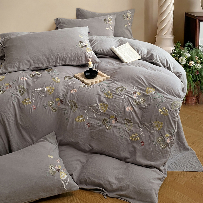 91家纺网 家纺一手货源 找家纺 （总）yyds网供 2026新款复古刺绣绑带款水洗棉四件套三件套仿全棉纯棉汉麻被套A类高克重-蝶舞系列