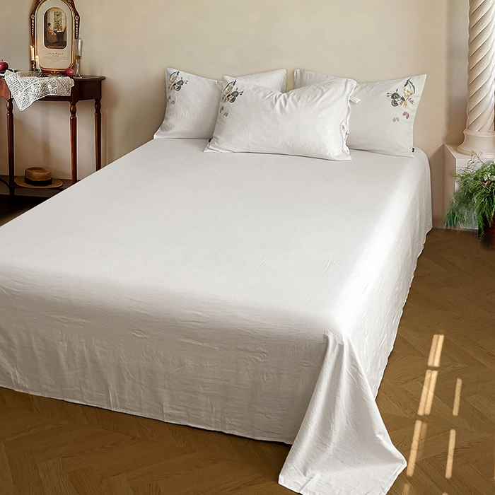 91家纺网 家纺一手货源 找家纺 yyds网供 2026新款复古刺绣绑带款水洗棉四件套三件套仿全棉纯棉汉麻被套A类高克重-蝶舞系列 绑带款蝶舞-本白