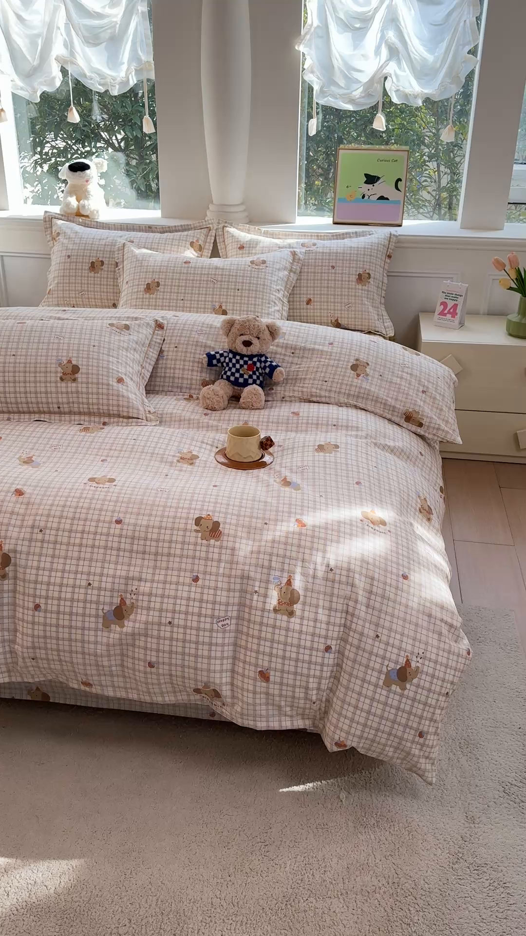 91家纺网 家纺一手货源 找家纺 铭博家纺 新款直播爆款网红全棉四件套13070印花吊边一字绣纯棉被套工艺款 吉象条格-咖