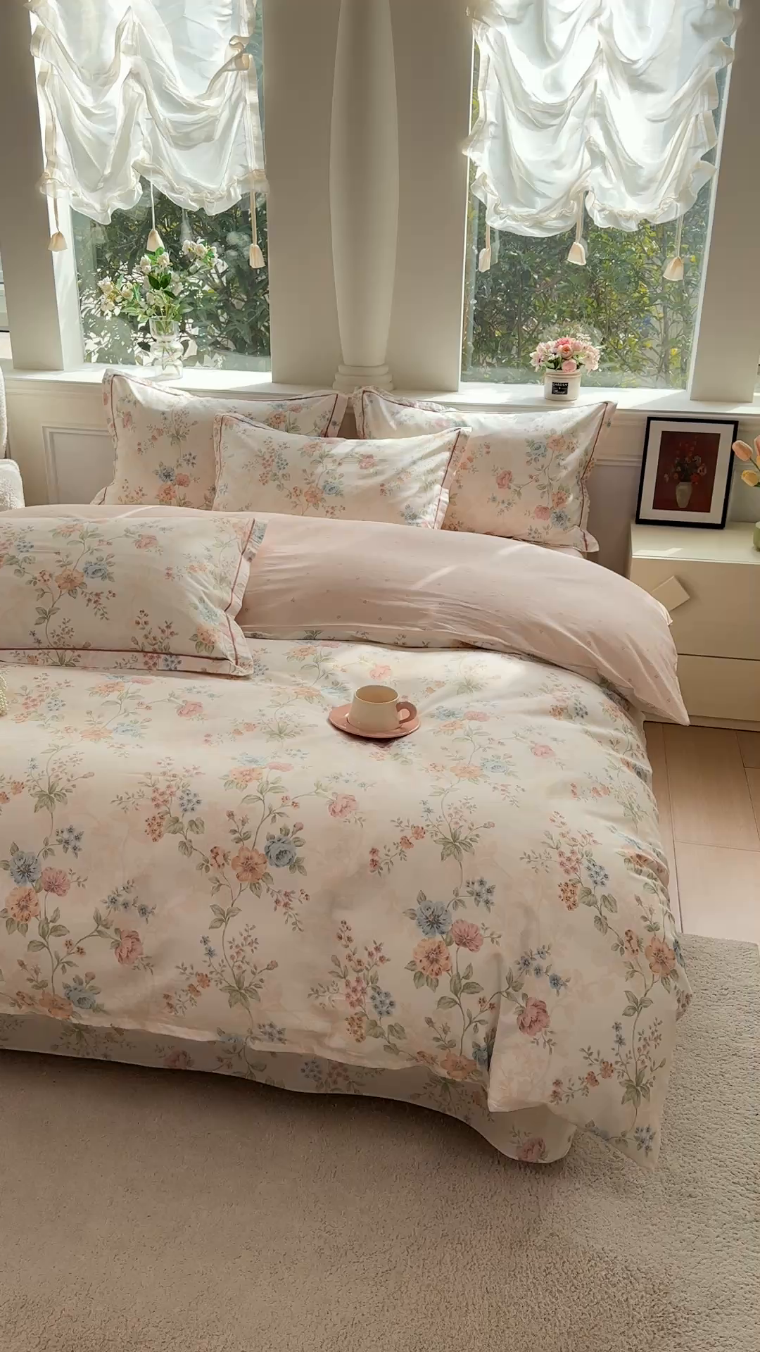 91家纺网 家纺一手货源 找家纺 铭博家纺 新款直播爆款网红全棉四件套13070印花吊边一字绣纯棉被套工艺款 旷野风眠