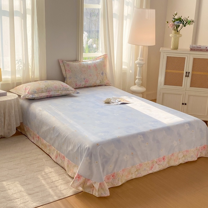 91家纺网 家纺一手货源 找家纺 凌鼎 2026新款全棉数码印花四件套 花信予粉