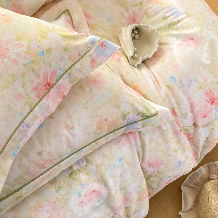 91家纺网 家纺一手货源 找家纺 凌鼎 2026新款全棉数码印花四件套 花信予粉