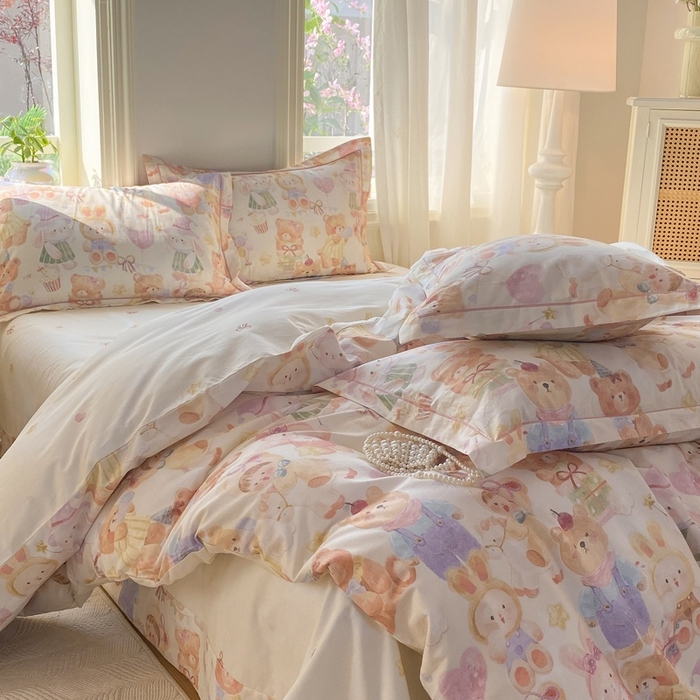 91家纺网 家纺一手货源 找家纺 凌鼎 2026新款全棉数码印花四件套 花漾萌宝-米