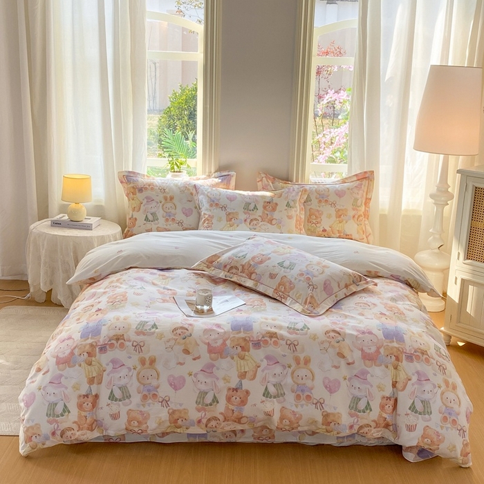 91家纺网 家纺一手货源 找家纺 凌鼎 2026新款全棉数码印花四件套 花漾萌宝-米