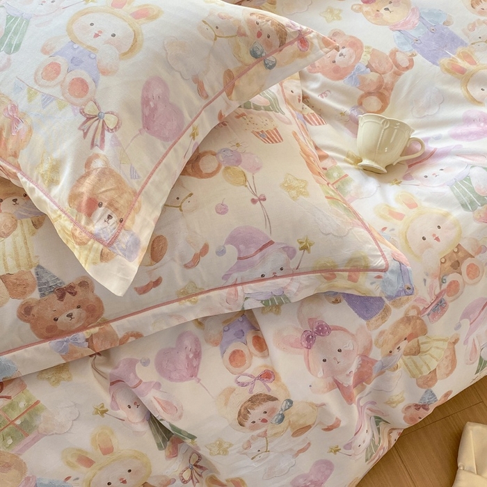 91家纺网 家纺一手货源 找家纺 凌鼎 2026新款全棉数码印花四件套 花漾萌宝-米