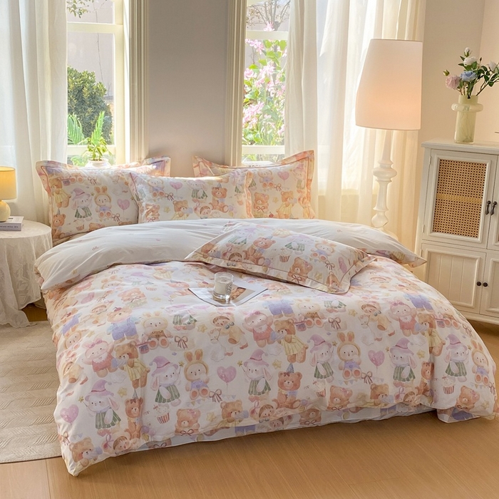 91家纺网 家纺一手货源 找家纺 凌鼎 2026新款全棉数码印花四件套 花漾萌宝-米