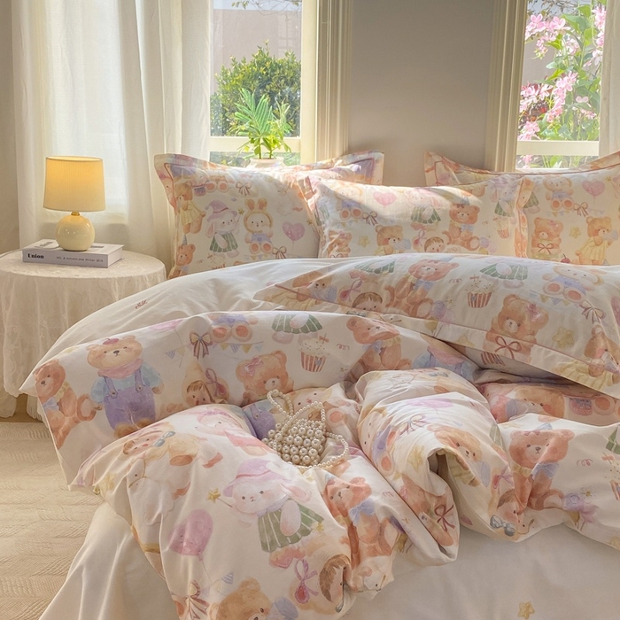 91家纺网 家纺一手货源 找家纺 凌鼎 2026新款全棉数码印花四件套 花漾萌宝-米