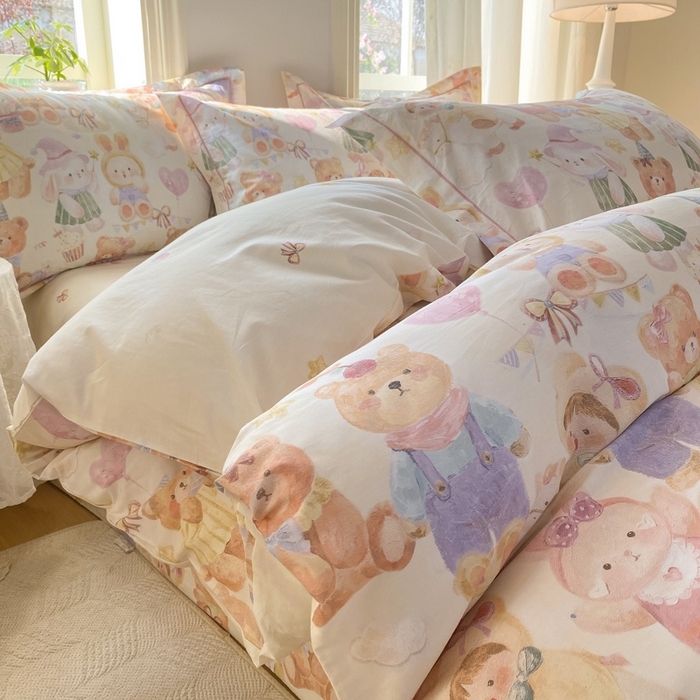 91家纺网 家纺一手货源 找家纺 凌鼎 2026新款全棉数码印花四件套 花漾萌宝-米