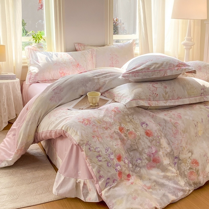 91家纺网 家纺一手货源 找家纺 凌鼎 2026新款全棉数码印花四件套 花枝语-香槟