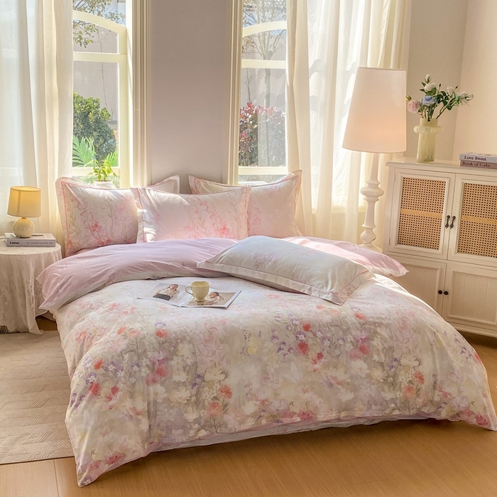 91家纺网 家纺一手货源 找家纺 凌鼎 2026新款全棉数码印花四件套 花枝语-香槟